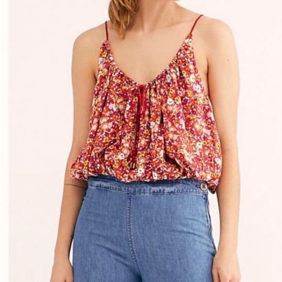 Free People Daisy Babe Floral Tank Red Spring Summer SZ L - Picture 1 of 7